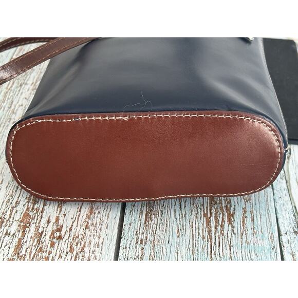 Vera Pelle Italian Leather Handbag Crossbody Blue With Brown Silvertone - Picture 14 of 16